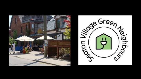 Seaton Village in Toronto and the Seaton Village Green Neighbours Logo. 