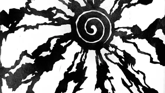 black and white swirl pattern with radiation