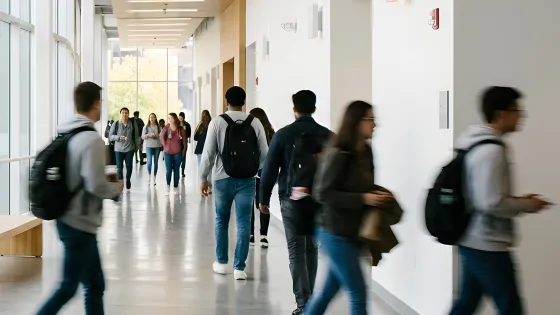Students walking in a hallway of a school