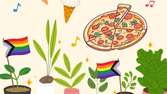 Illustration of pizza and pride flags 