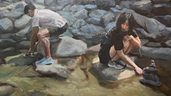 Minjeong Ju: My Wish Within Flowing Water, Acrylic paint on canvas, 36*24, 2026 