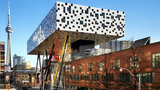 ocad u tabletop building against the toronto skyline
