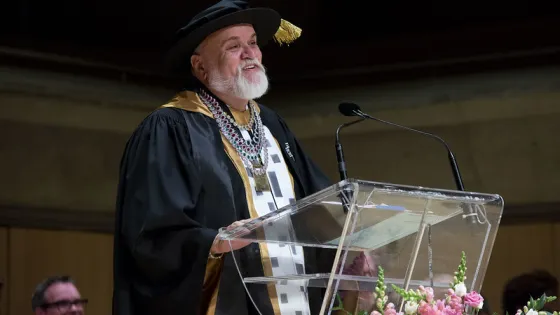 Dr Salah Bachir, OCAD U Chancellor, at the podium during Convocatio