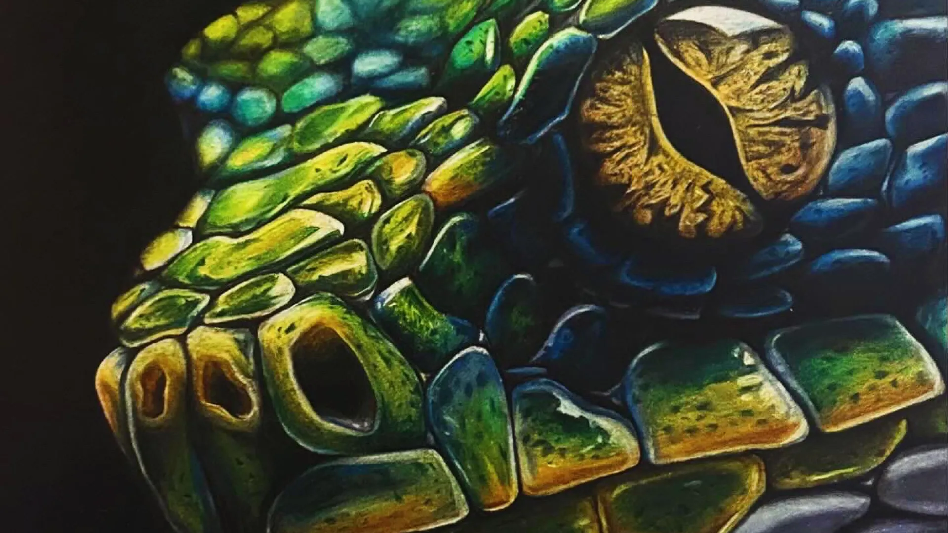 A realistic drawing of green snake