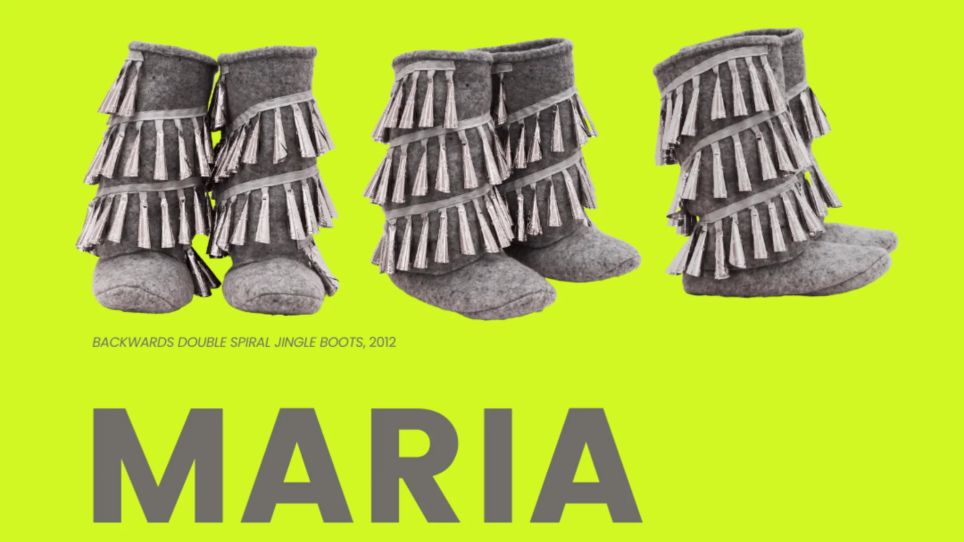 Bright green background poster with indigenous jingle boots