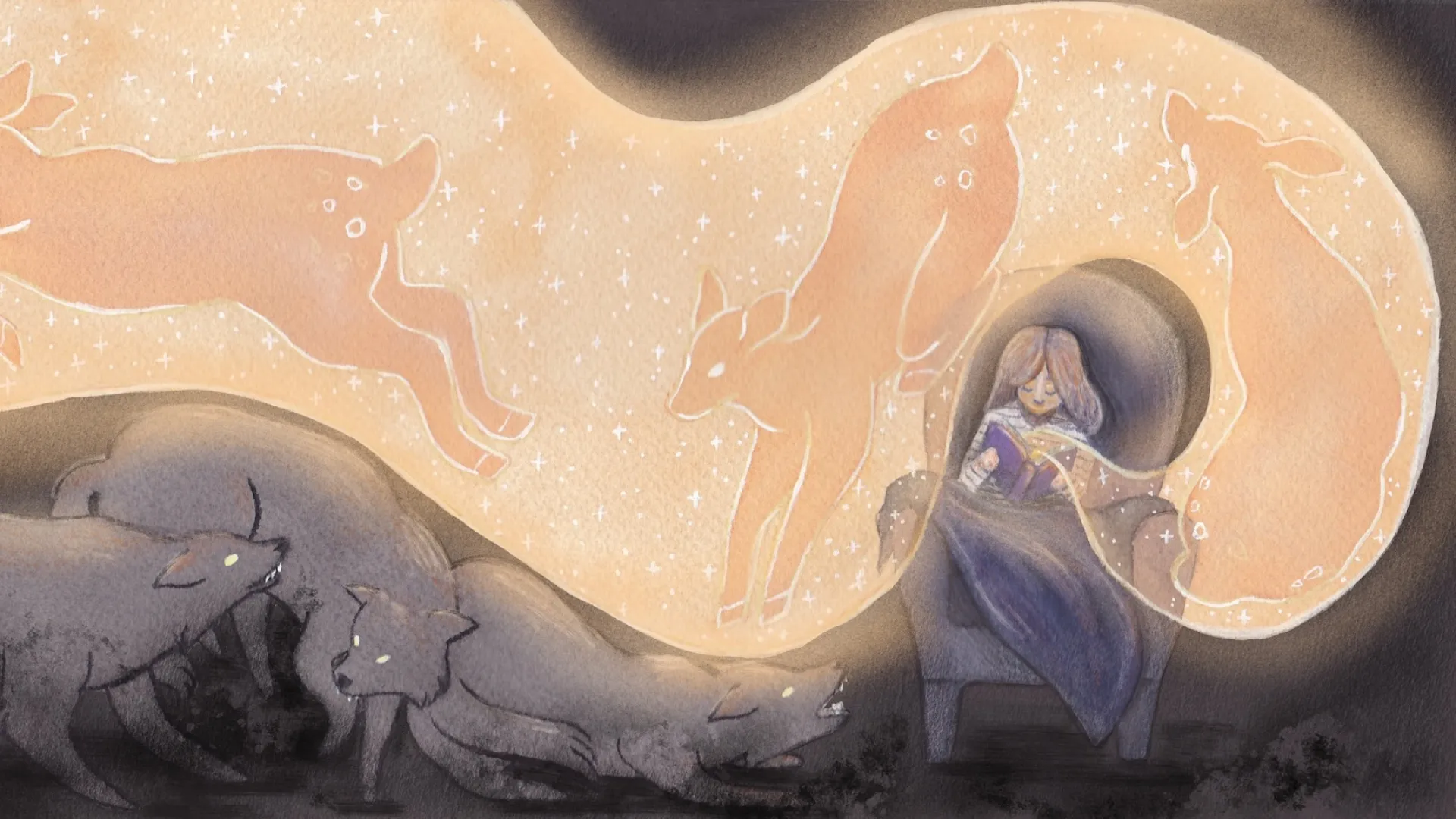 The Wolves, 2022, mixed media (gouache and pencil crayon), 3.5 x 6.5 inches © Gillian McLellan, courtesy of the artist