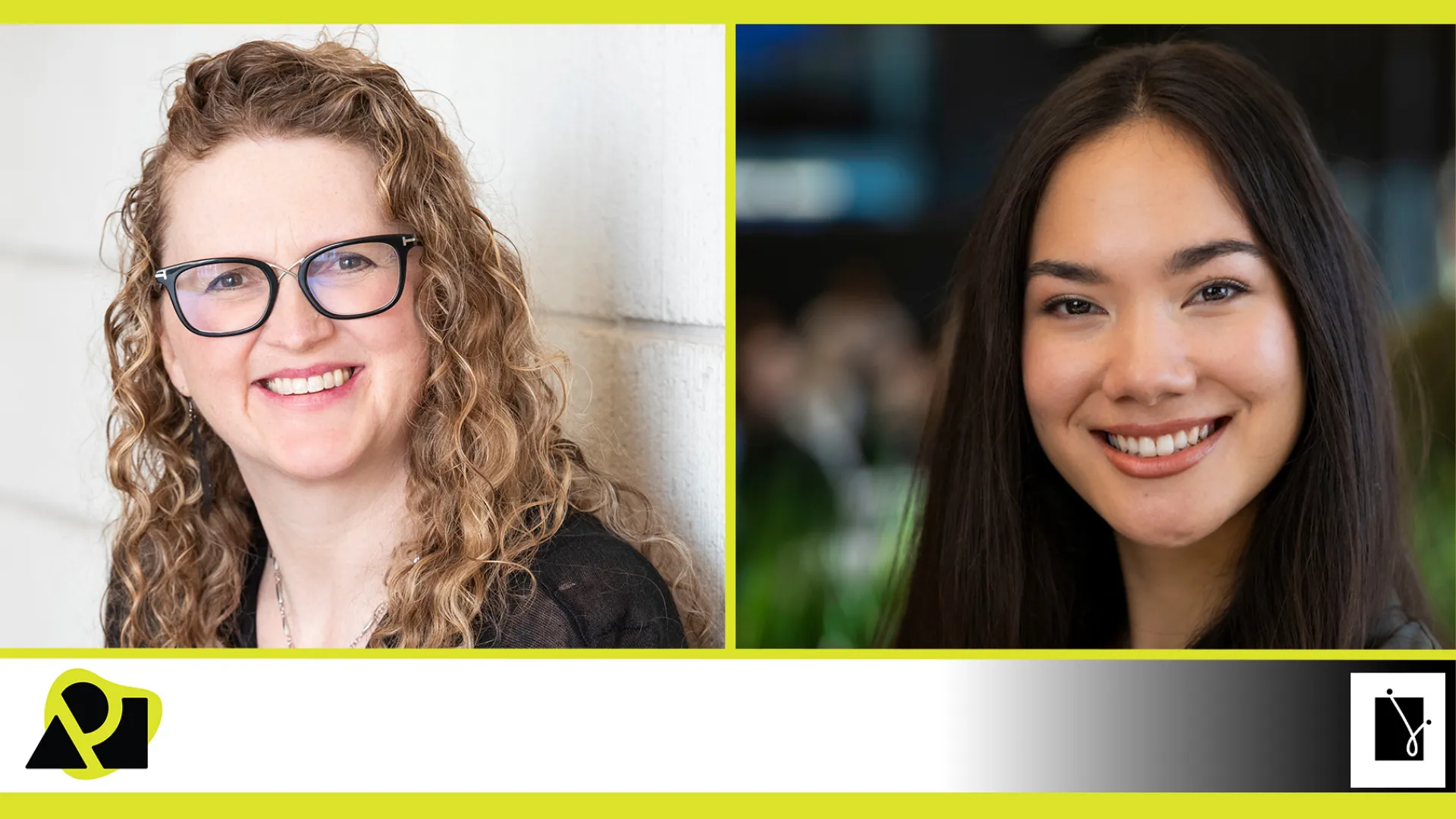 Collage of two headshots with logos in a footer at the bottom