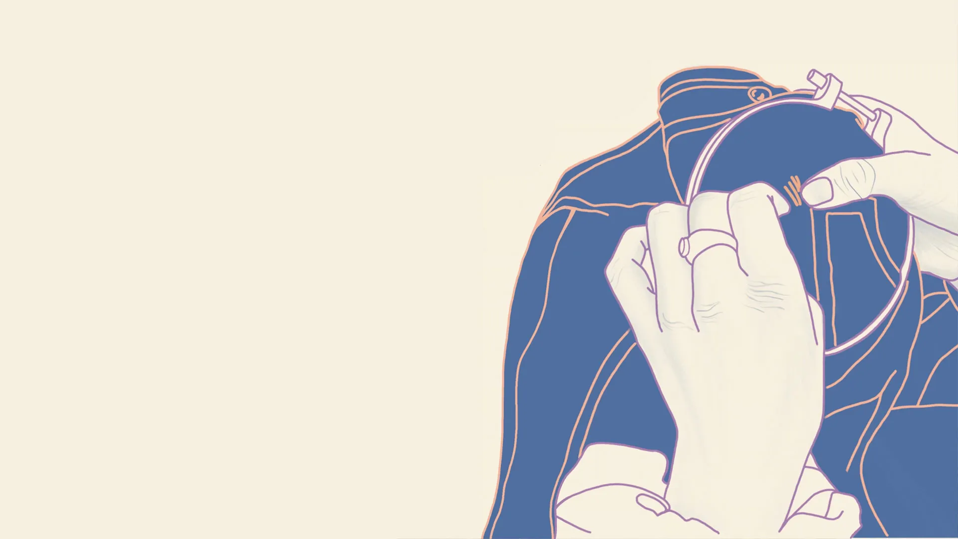 Illustration of a hand mending a piece of clothing