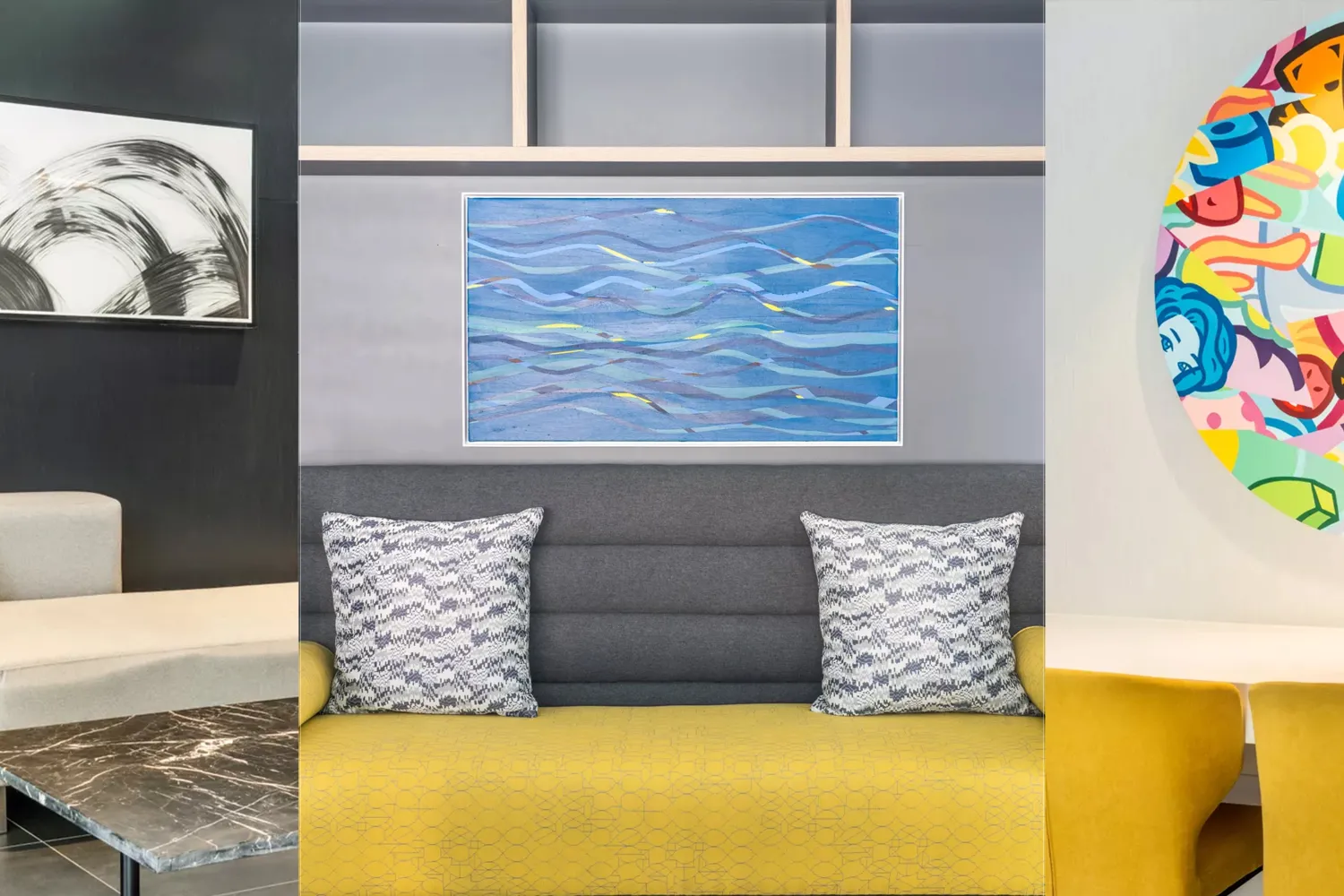 Three OCAD U Partial Artworks on display.