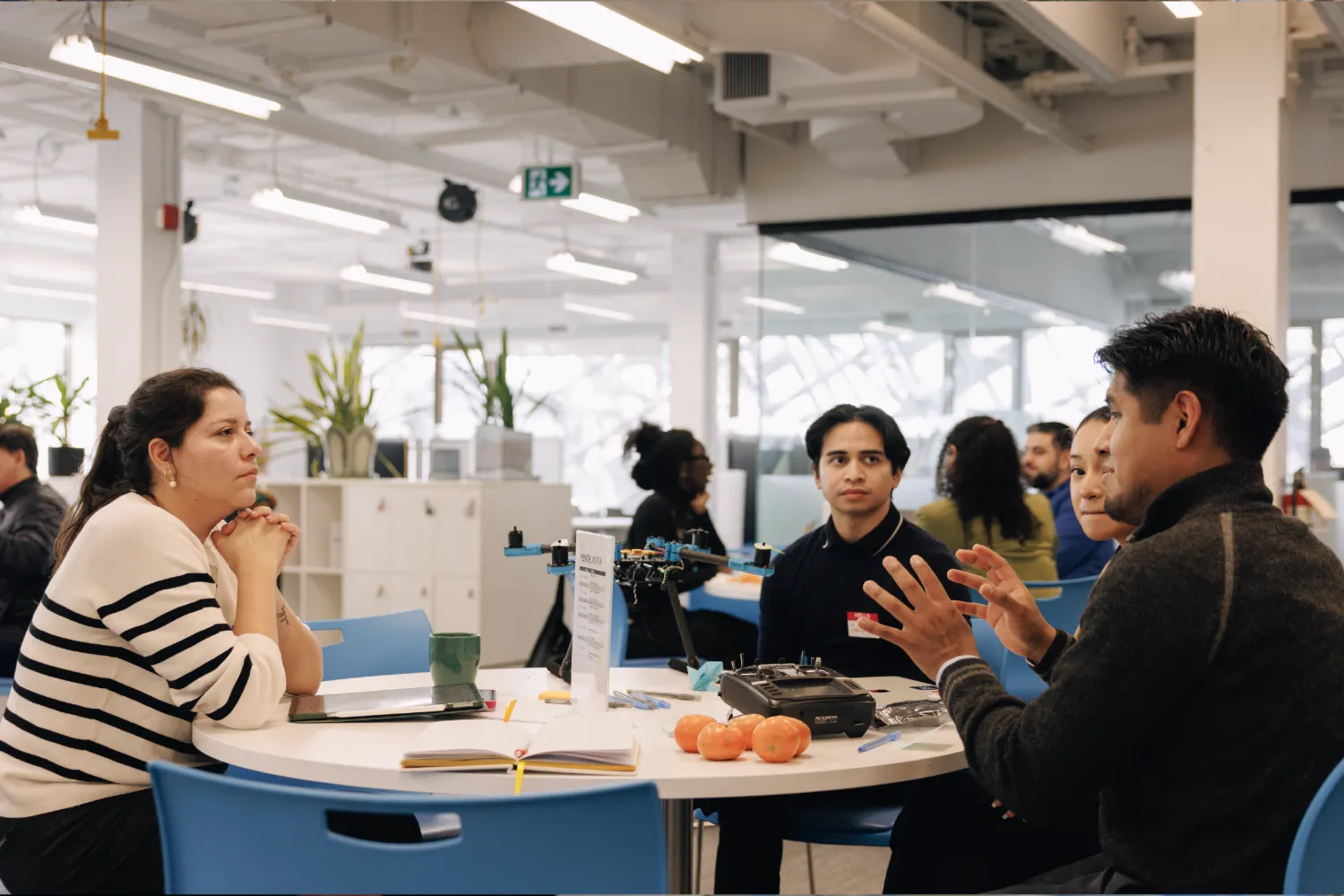 Students discussing their ideas with mentor.