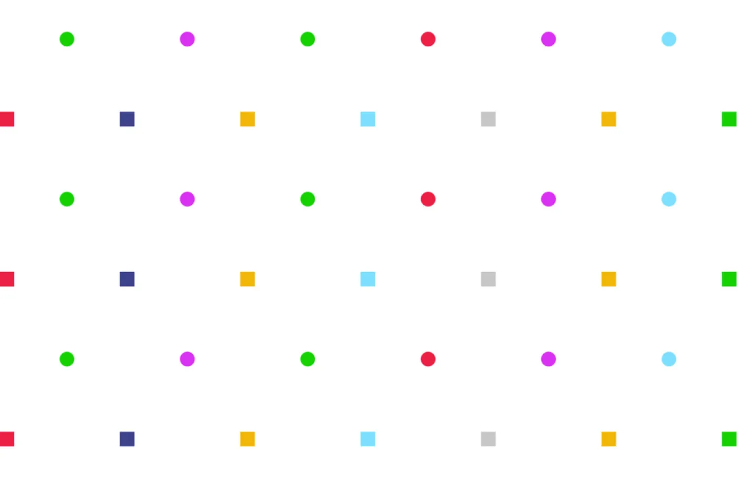Colourful dots made of squares and circles.