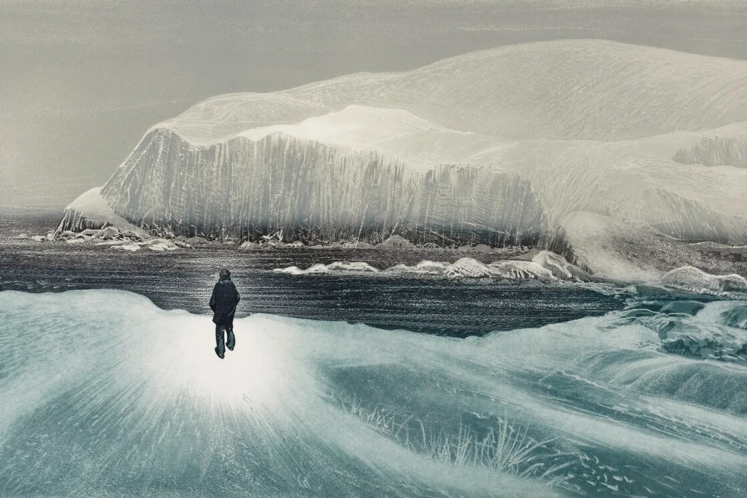 David Blackwood. January Visit Home, 1975. Etching and aquatint on wove paper, Image: 50.5 x 80.7 cm. Art Gallery of Ontario. Gift of David and Anita Blackwood, 2008. © Estate of David Blackwood. 2008/277
