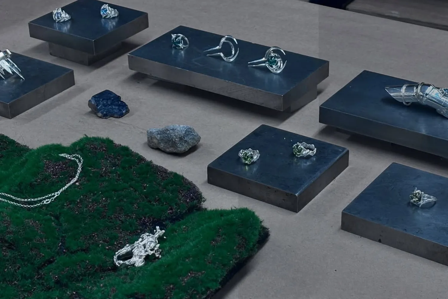 Jewelry on display by Gaia Gia. 