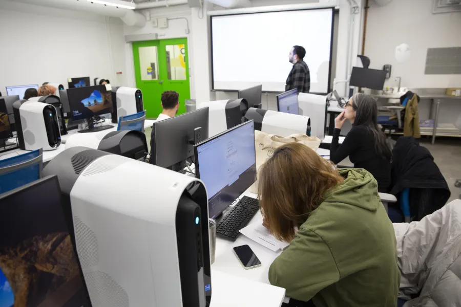 Students working in a computer lab