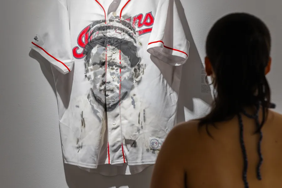 Person looking at artwork