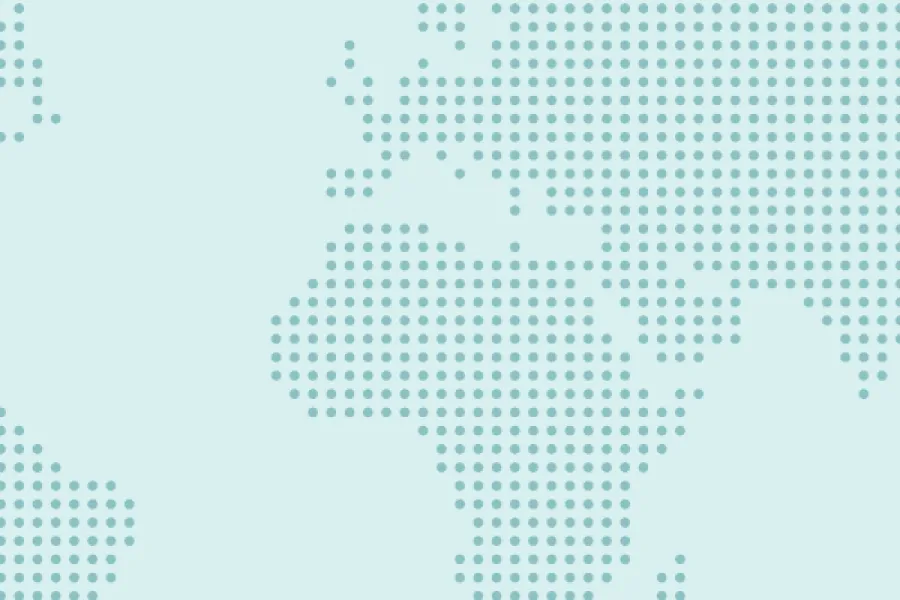 The continents shown in dark green dots against a light green background