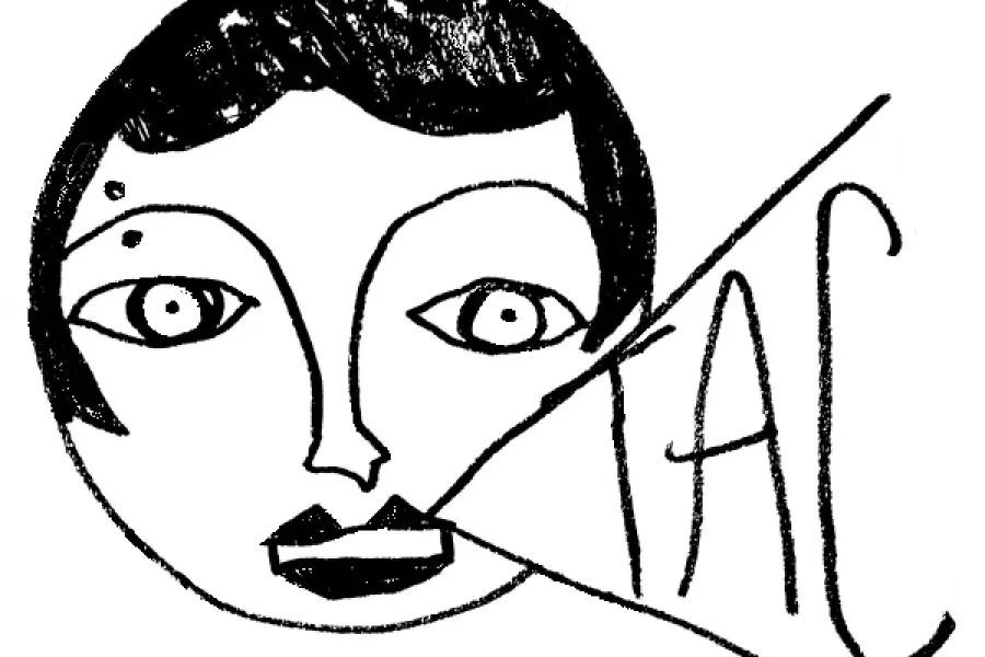 Sketch of a face with the letters "TAC" coming out of the mouth