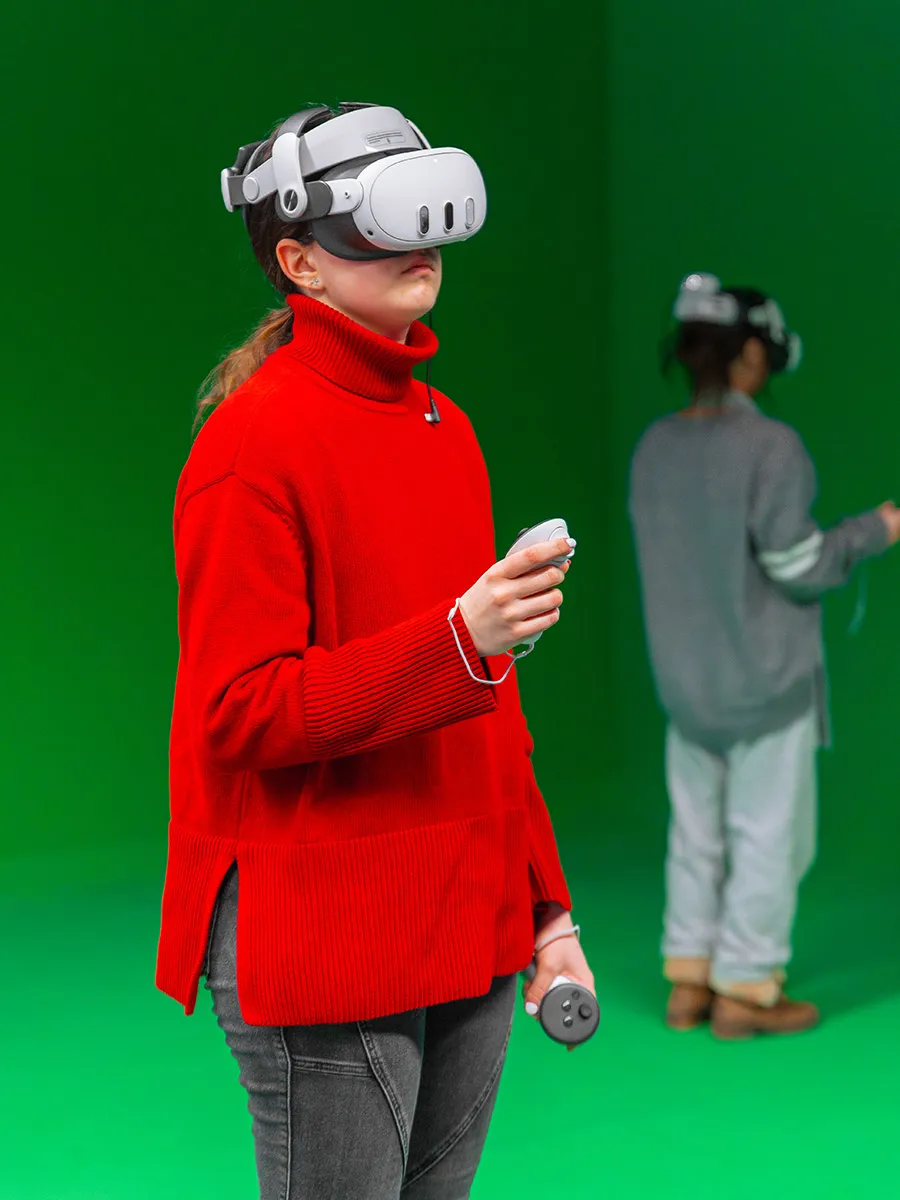 Student wearing VR headset