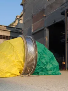 Green and yellow sculpture
