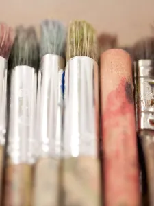 Used paint brushes lined up