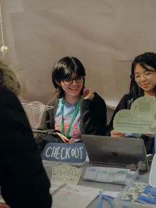 fiawerss and UWAHCHI at their OCAD U supported table at Mutual Artist Network’s CREΔTIA Market.