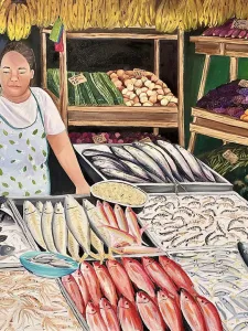 Aling (Miss/Mrs) by Abby Tibon. Oil and acrylic on canvas. 36” x 24”.