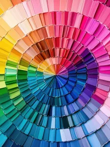 Array of colours in a circular design.