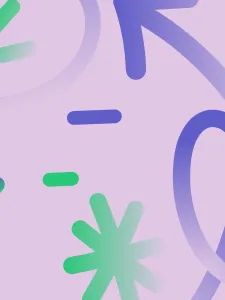 Purple background with dark purple and green patterns.