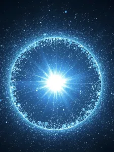 An image of a light burst inside a bubble, blue background