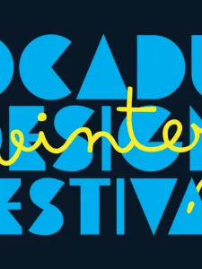 Black with blue lettering, OCAD U DESIGN FESTIVAL with winter in yellow across the blue lettering