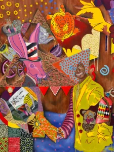 Multi-coloured artwork collage by Chimemelie Okafor.
