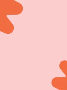 Pink background with orange colored flowers on top left and bottom right corner.