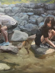 Minjeong Ju: My Wish Within Flowing Water, Acrylic paint on canvas, 36*24, 2026 