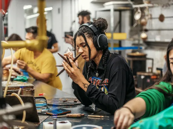 Student working on a sculpture