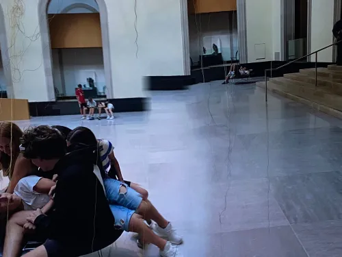 Post of museum with people