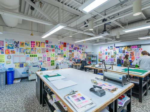 Studio with print making artifacts