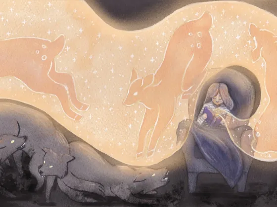 The Wolves, 2022, mixed media (gouache and pencil crayon), 3.5 x 6.5 inches © Gillian McLellan, courtesy of the artist