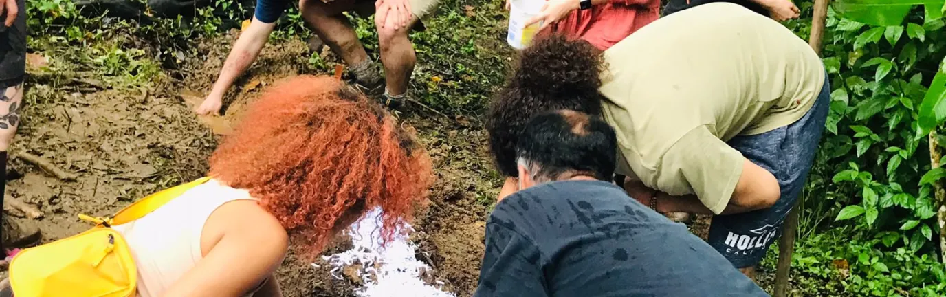 people examining something in the earth