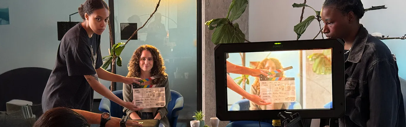 Students working on a film set