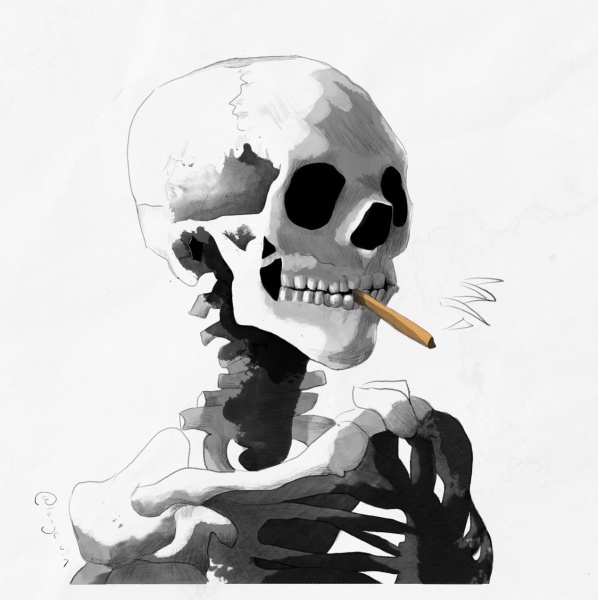 After Van Gogh's Skeleton Smoking a Cigarette, 2022, Digital Illustration © Rebecca Lacroix, courtesy of the artist