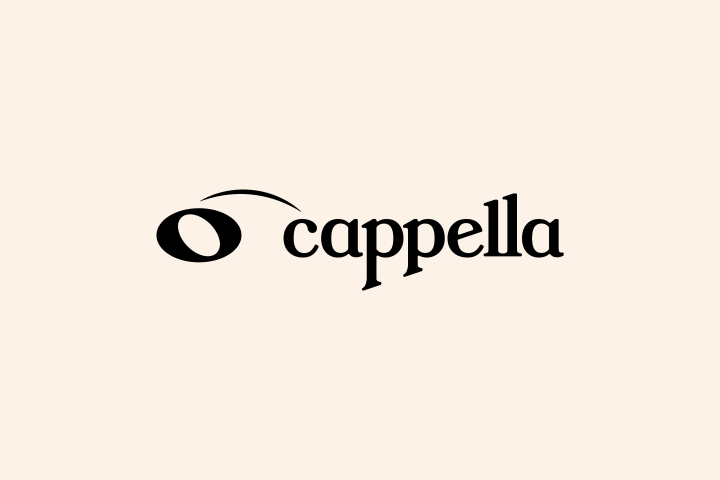O Cappella black text on beige background
