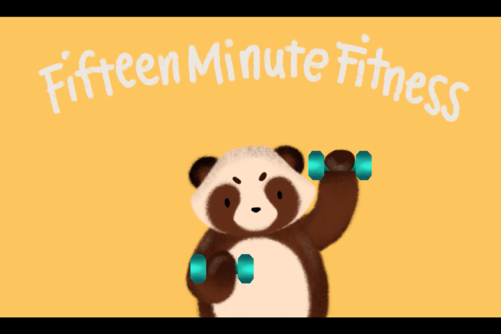 illustrated Panda bear lifting weights on a soft yellow background