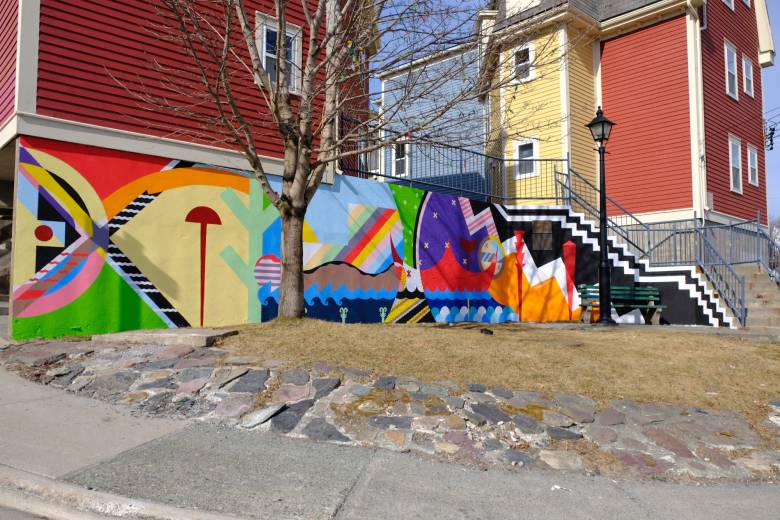 Mural image credit: Ktaqmkuk- Msit No'kmaq, 2018, Mural for the City of St.Johns, Ktaqmkuk (Newfoundland) in collaboration with Eastern Edge Art Gallery for the Identify Festival of Indigenous Arts & Culture. Photo by: Eastern Edge Gallery 