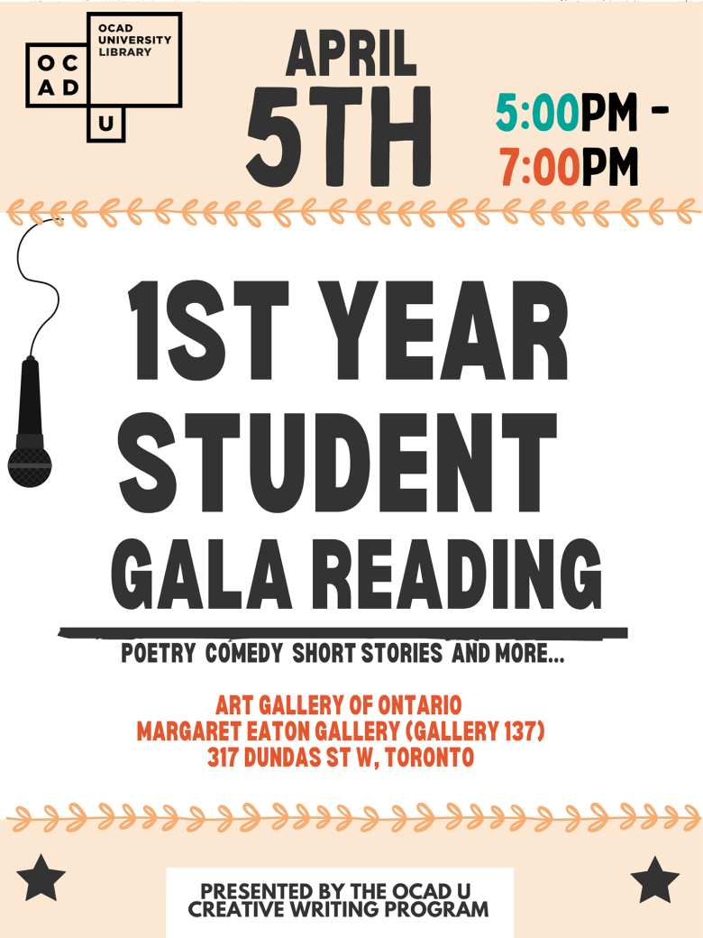 April 5th 1st year CRWR student Gala Reading at AGO