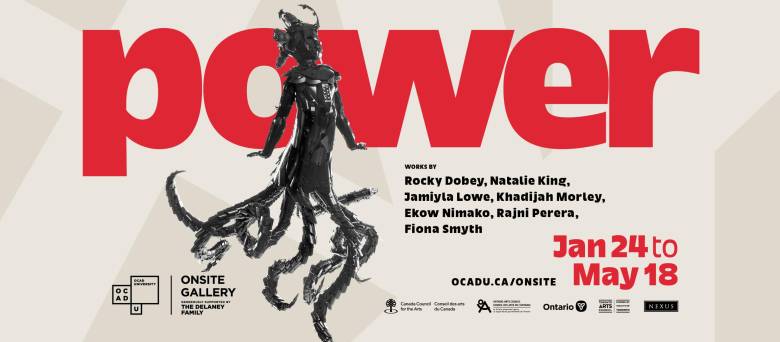 A text graphic - power, works by Rocky Dobey, Natalie King, Jamilya Lowe, Khadijah Morley, Ekow Nimako, Rajni Perera, Fiona Smyth