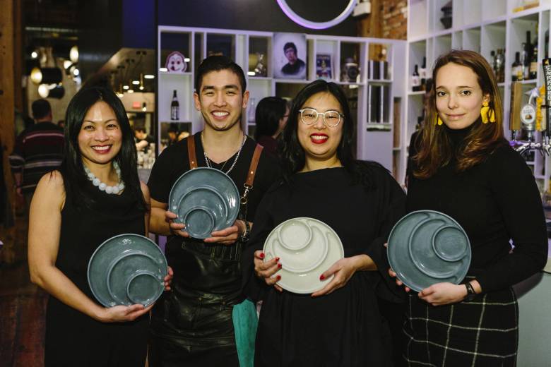 L to R: Ranee Lee, Chef Eric Chong, Pratt Institute Assistant Professor Amanda Huynh, Charlotte Reiter. All holding plates.