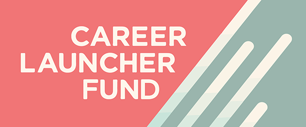 Left pink with text "CAREER LAUNCHER FUND". Right green colour with three lines design