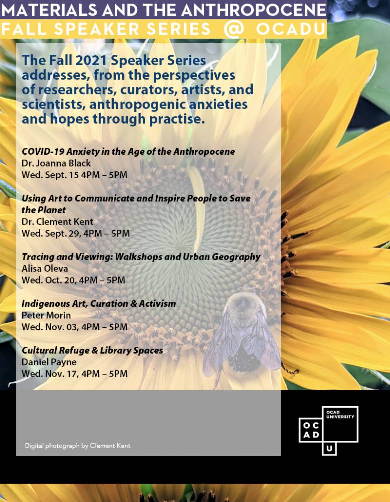 A photograph of a sunflower is overlayed with black text describing event dates.