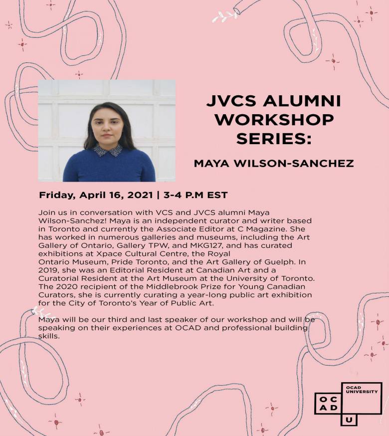 Poster for JVCS Alumni Series Workshop with Maya Wilson-Sanchez