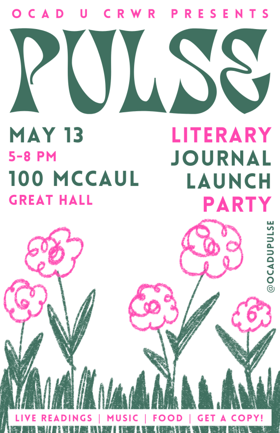 poster image features green text as found above and illustrations of pink flowers with green stems and leaves over a white background.